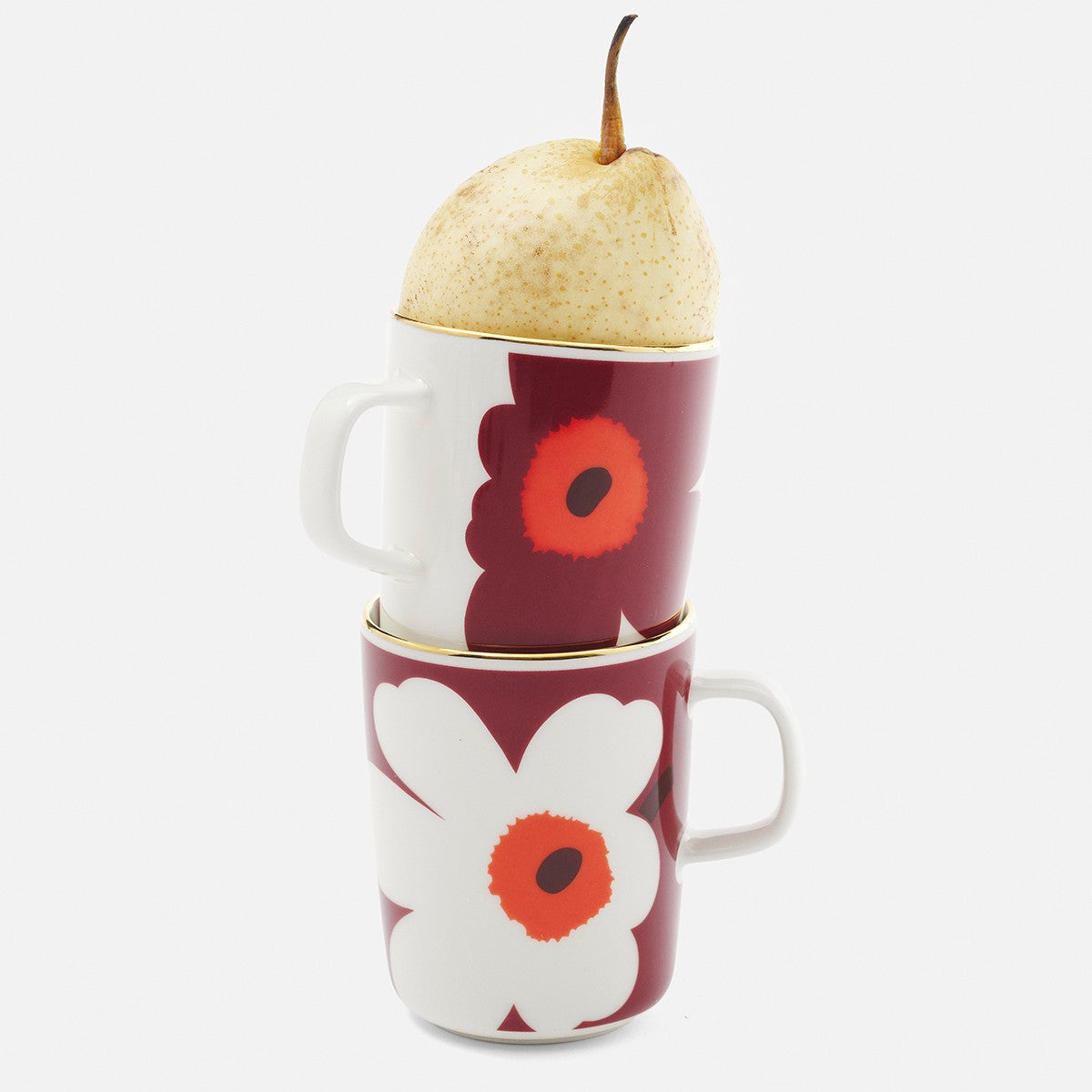 Marimekko Juhla Unikko Dark Red / White / Gold Mug Set