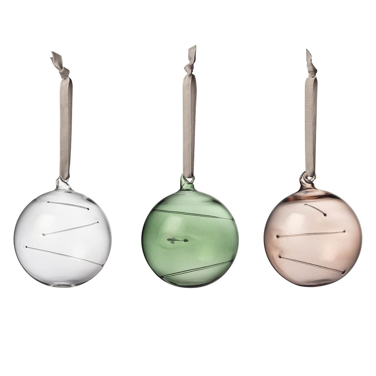 iittala Sun Ball Clear / Green / Linen 3pc Glass Ornaments - 3"