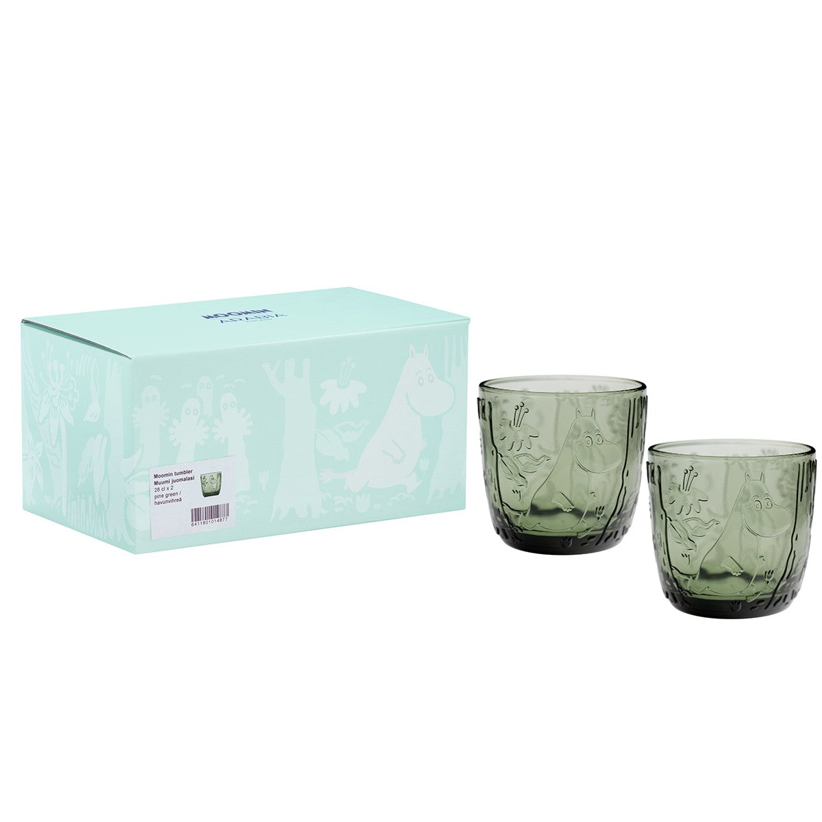 Arabia Moomin Mystical Forest Pine Green 2pc Tumblers - 9-1/2 oz