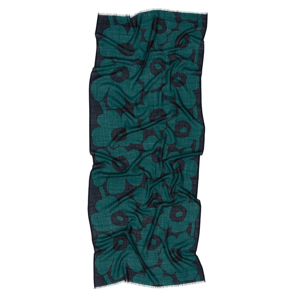 Marimekko Fiore Unikko Dark Green / Navy Sheer Wool Scarf