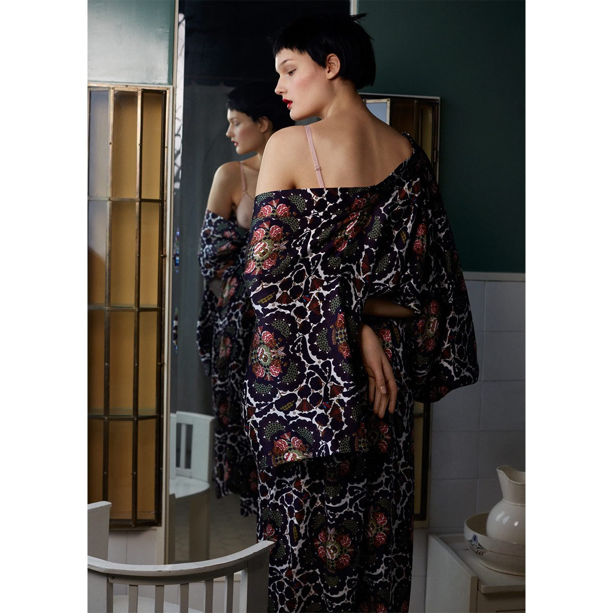 Klaus Haapaniemi Navy / White / Pink Midsummer Night Silk Kimono - One Size