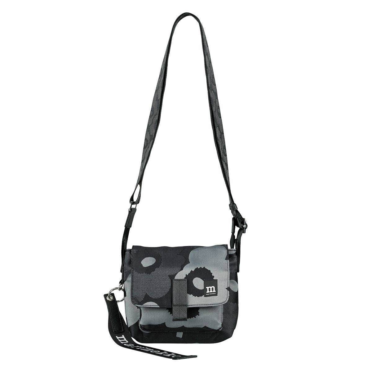 Marimekko Unikko Black / Grey Mini Messenger Shoulder Bag