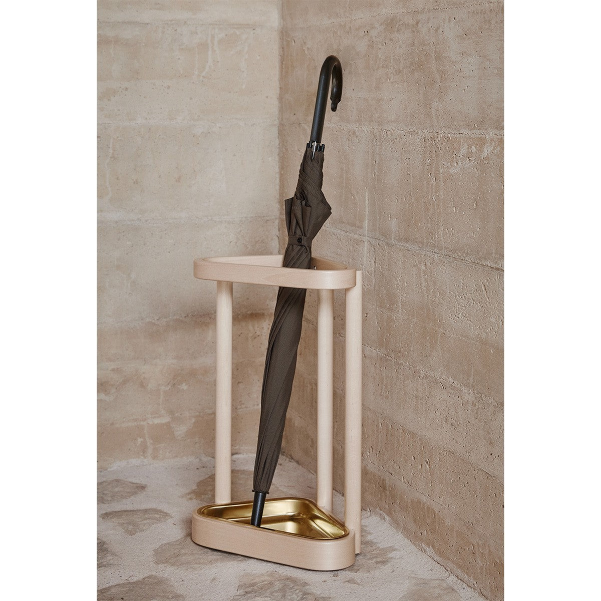 Artek Alvar Aalto Umbrella Stand 115 - Birch / Brass Tray