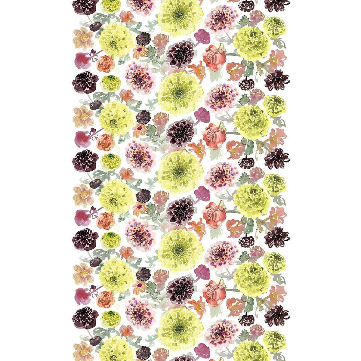 Pentik Daalia White / Green / Multi Cotton Fabric