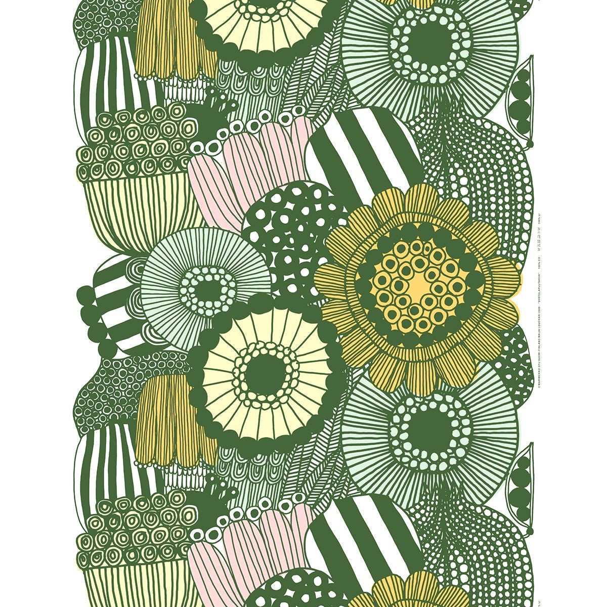 Marimekko Siirtolapuutarha Green / Light Yellow / Orange Medium Weight Cotton Fabric Repeat