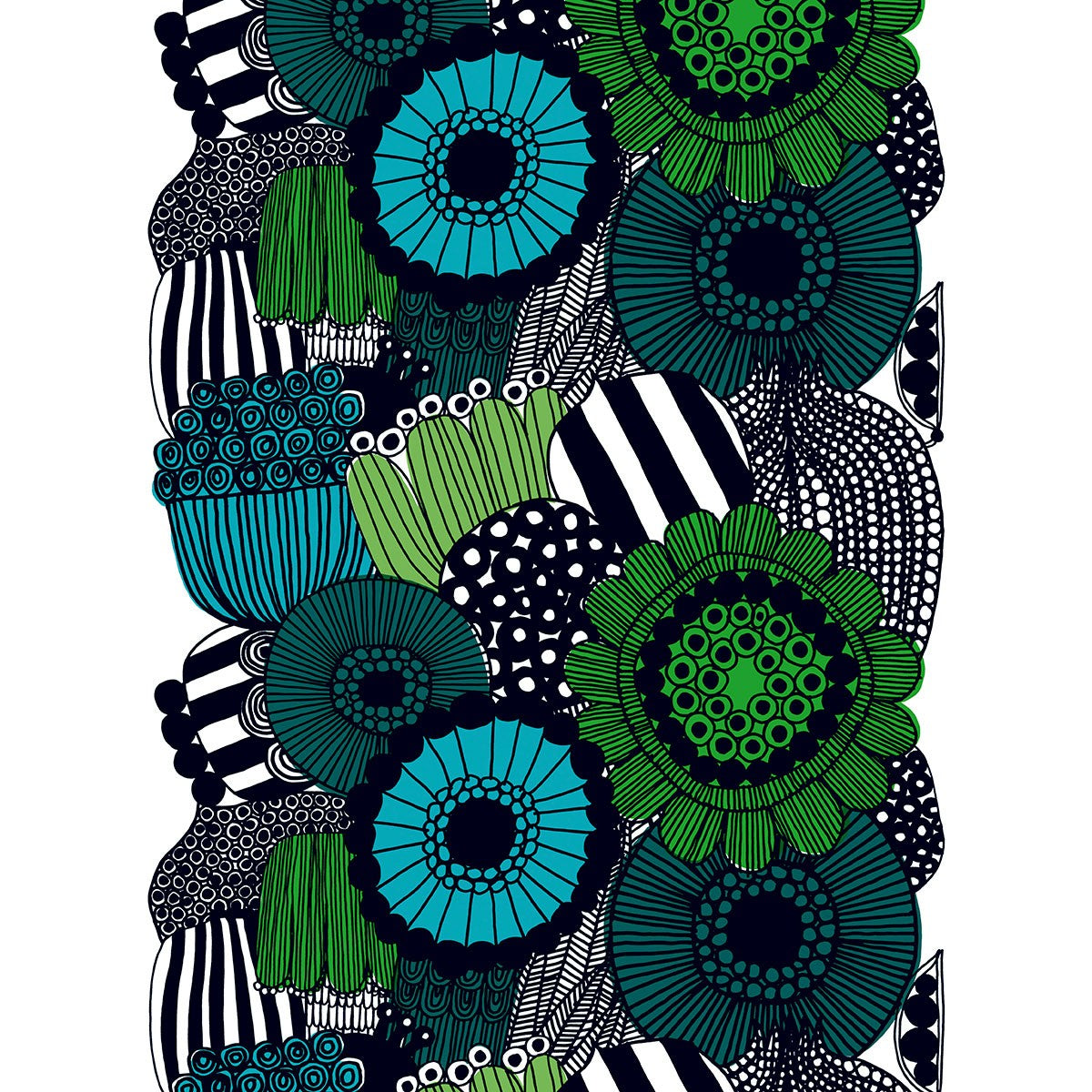 Marimekko Siirtolapuutarha Turquoise / Green Cotton Fabric Repeat