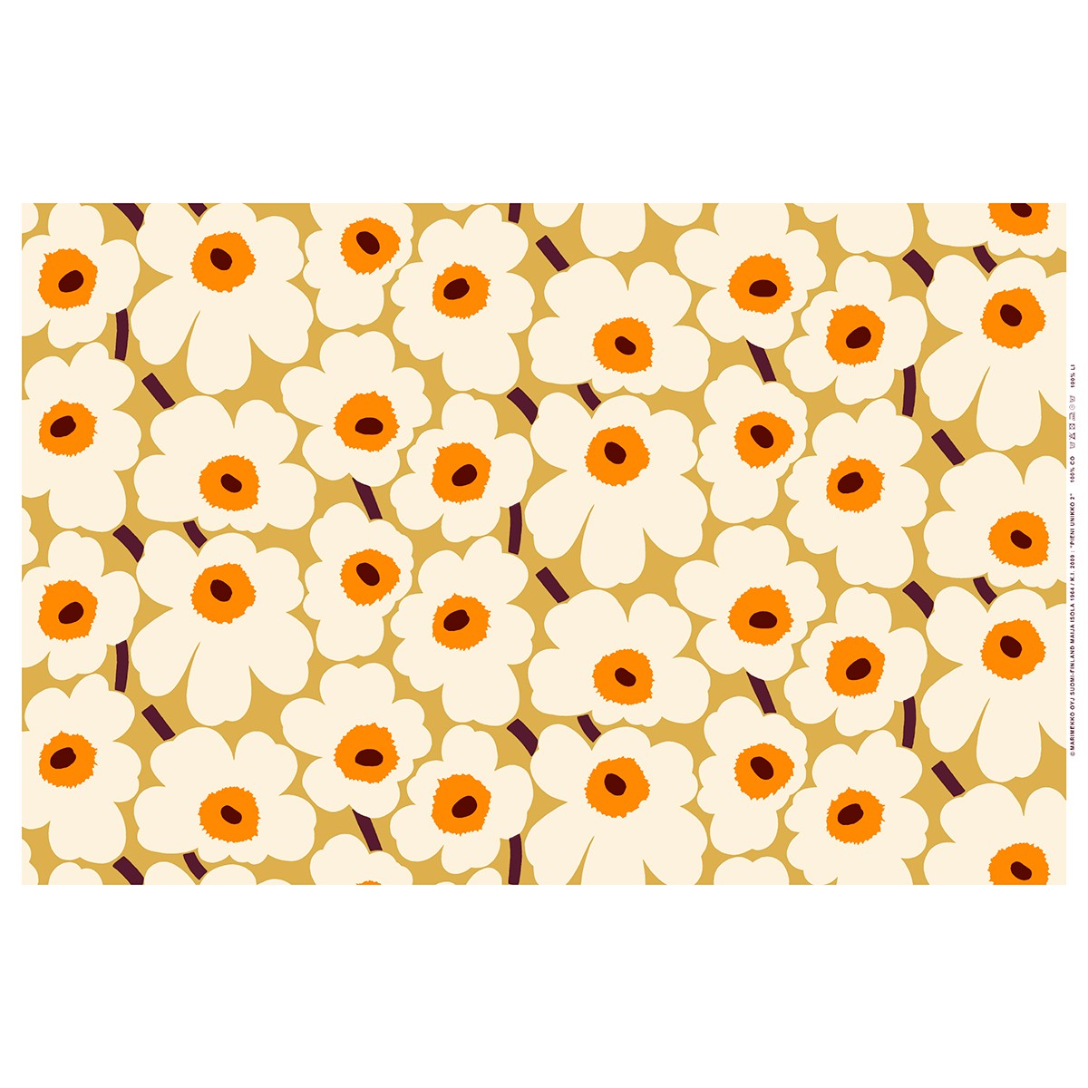 Marimekko Pieni Unikko Caramel / Orange / Off White Cotton Fabric