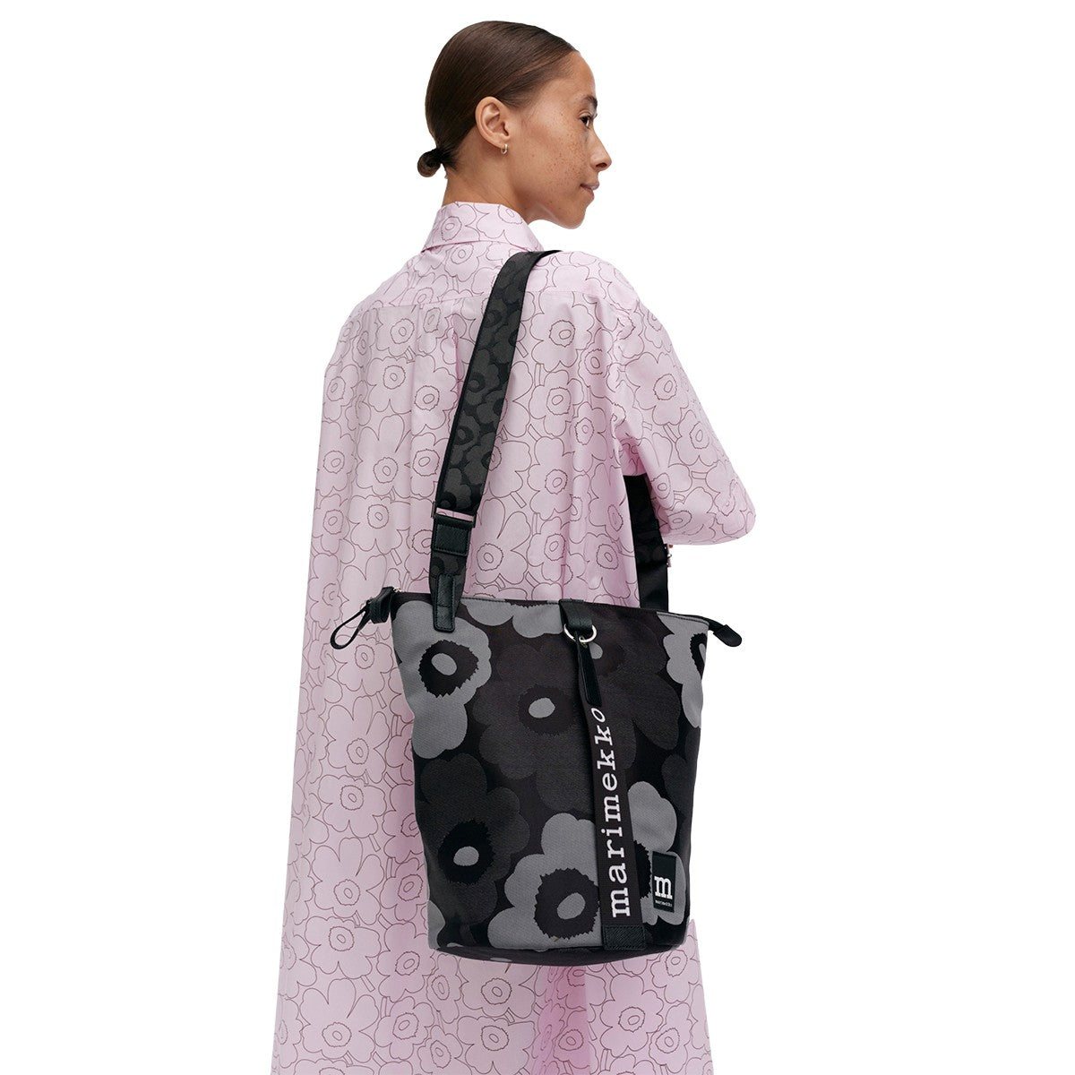 Marimekko Unikko Black / Grey All Day Bucket Shoulder Bag