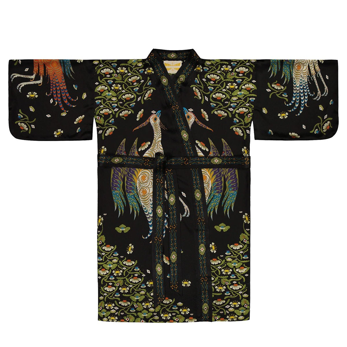 Klaus Haapaniemi Firebird Long Black Silk Kimono - One Size
