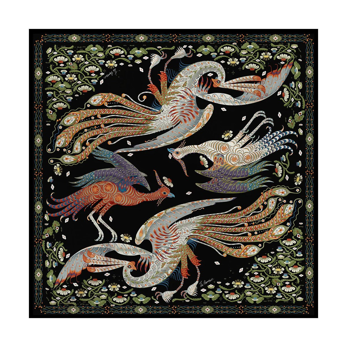Klaus Haapaniemi Firebird Black Silk Scarf