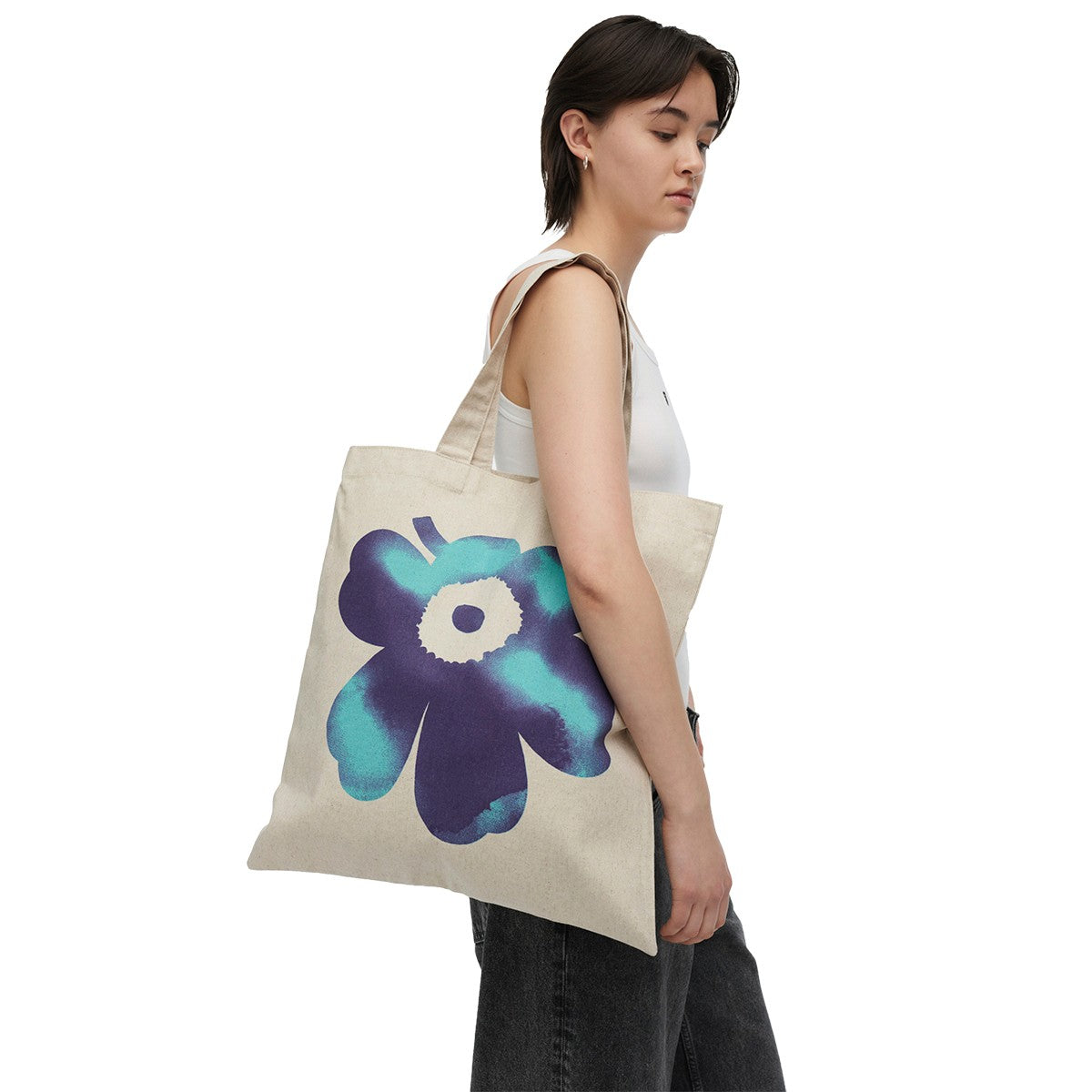Marimekko Vankka Akvarelli Unikko Tan / Purple / Sky Blue Tote Bag