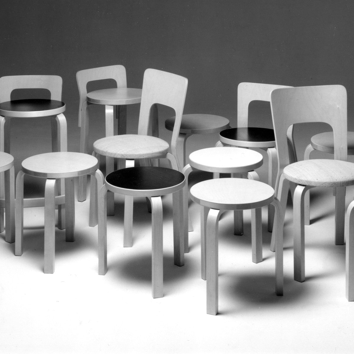Artek Alvar Aalto - E60 - Four Legged Stool - Black Linoleum