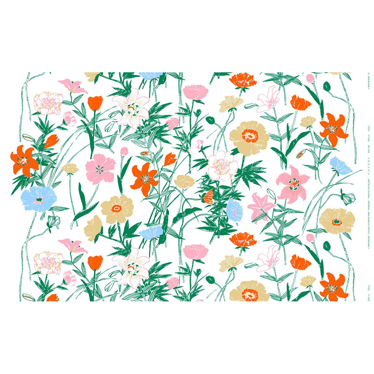 Marimekko Perenna White / Green / Orange / Blue Cotton Fabric
