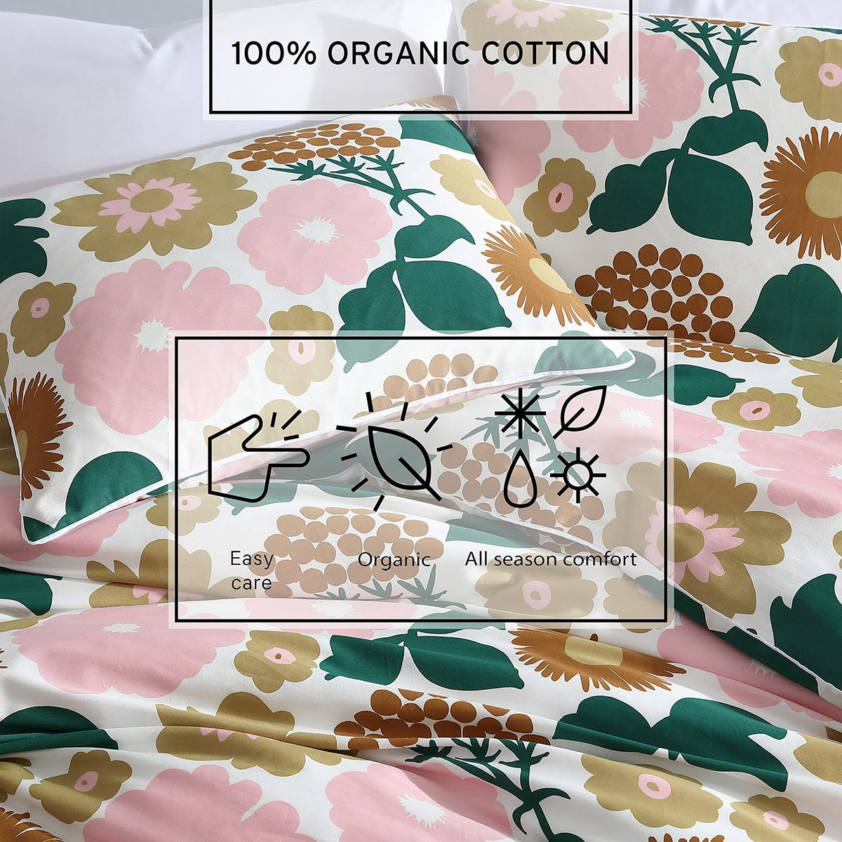 Marimekko Pieni Kukkatori Pink / Beige / Green Full / Queen Duvet Cover Set
