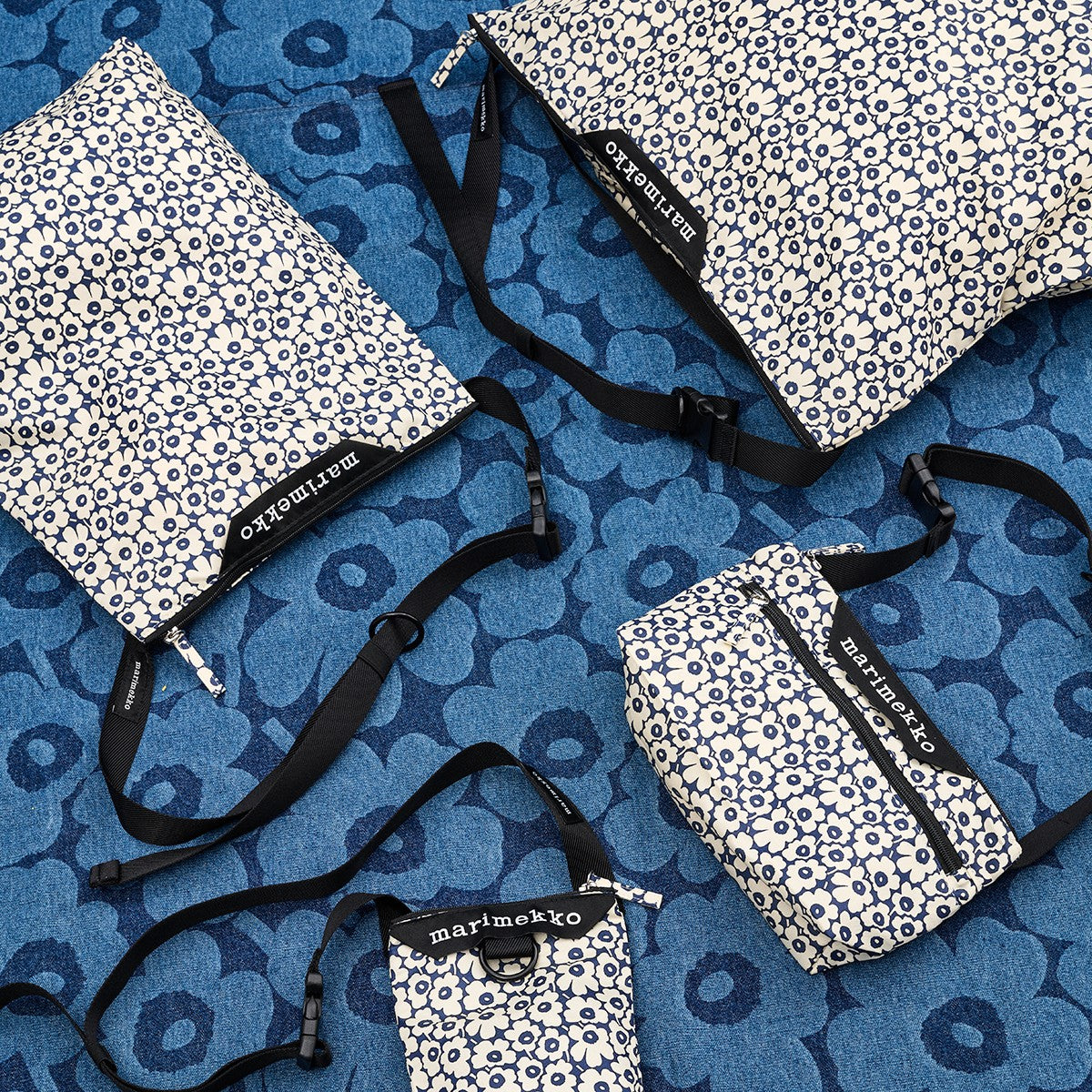 Marimekko Unikko Cream / Dark Blue Small Neat Crossbody Shoulder Bag