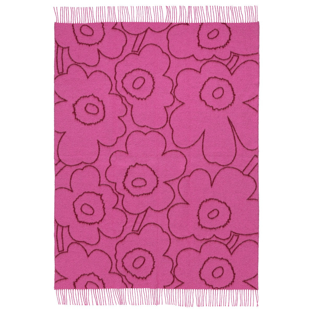 Marimekko Piirto Unikko Burgundy / Fuchsia Wool Throw Blanket