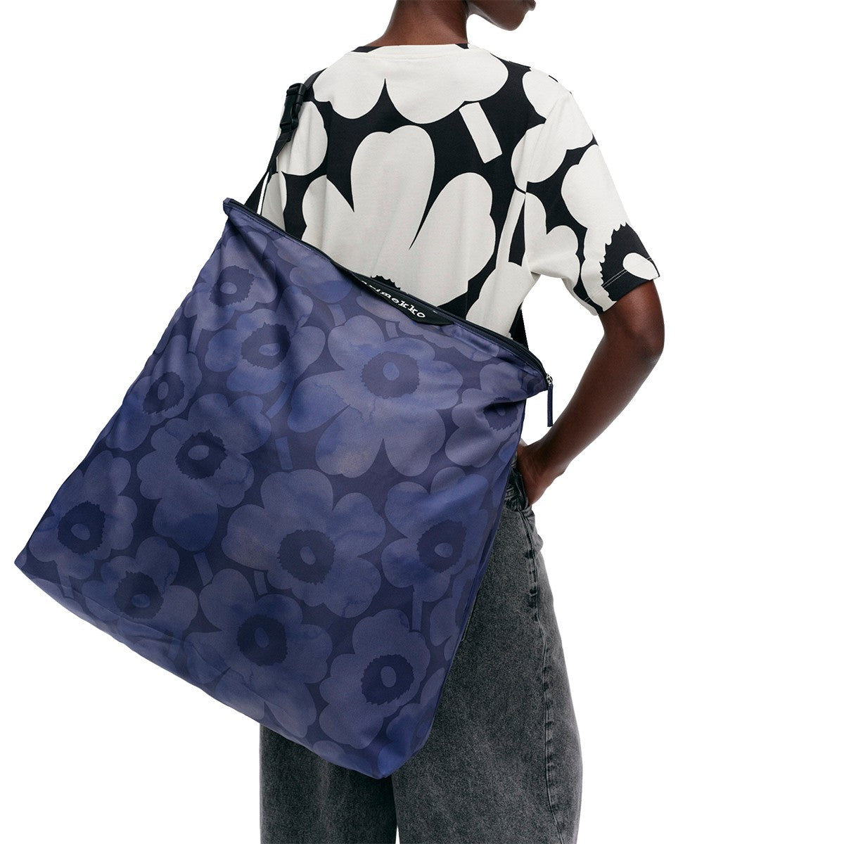 Marimekko Unikko Dark Blue Large Neat Crossbody Shoulder Bag