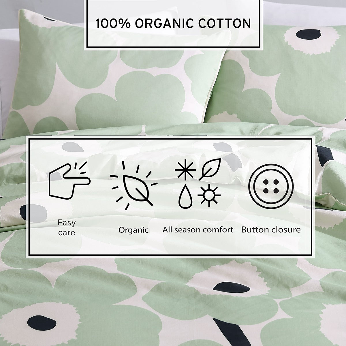 Marimekko Unikko Sage / Off White / Dark Blue King Duvet Cover Set