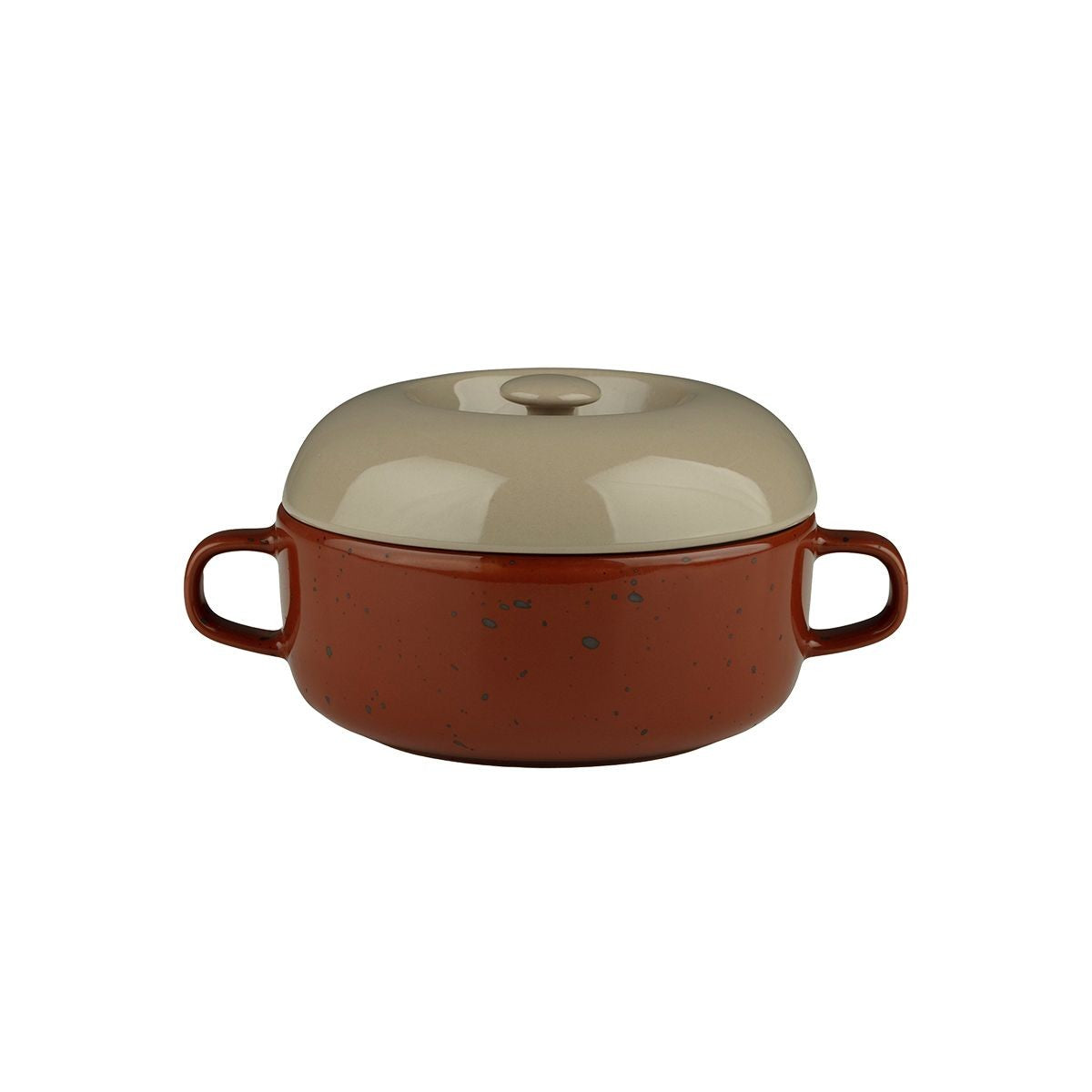Marimekko Oiva Terra / Maroon Lidded Bowl w/ Handles