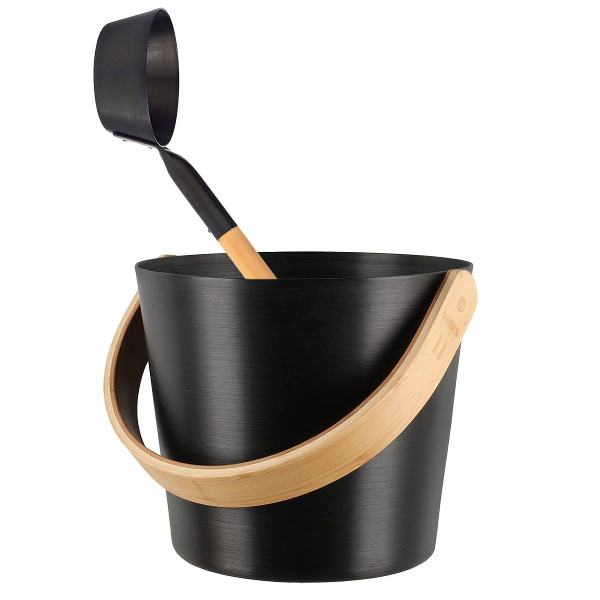 Rento Aluminum / Bamboo Black Sauna Pail & Ladle Set