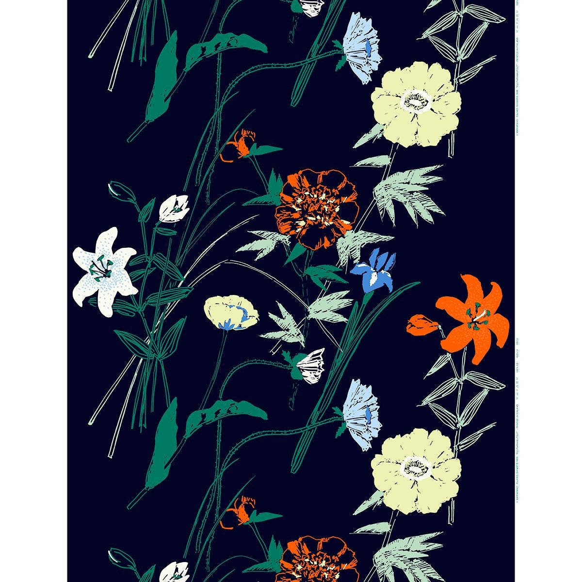 Marimekko Puutarhakutsut Navy / Green / Orange Cotton Fabric