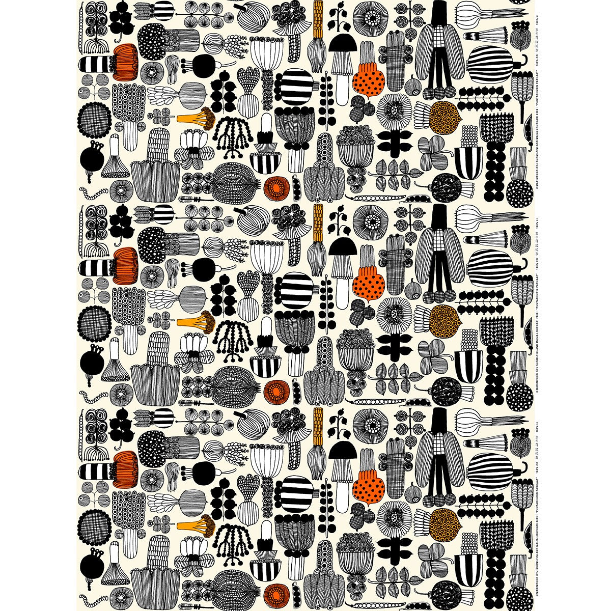 Marimekko Puutarhurin Parhaat Black / Off White / Orange Coated Placemat
