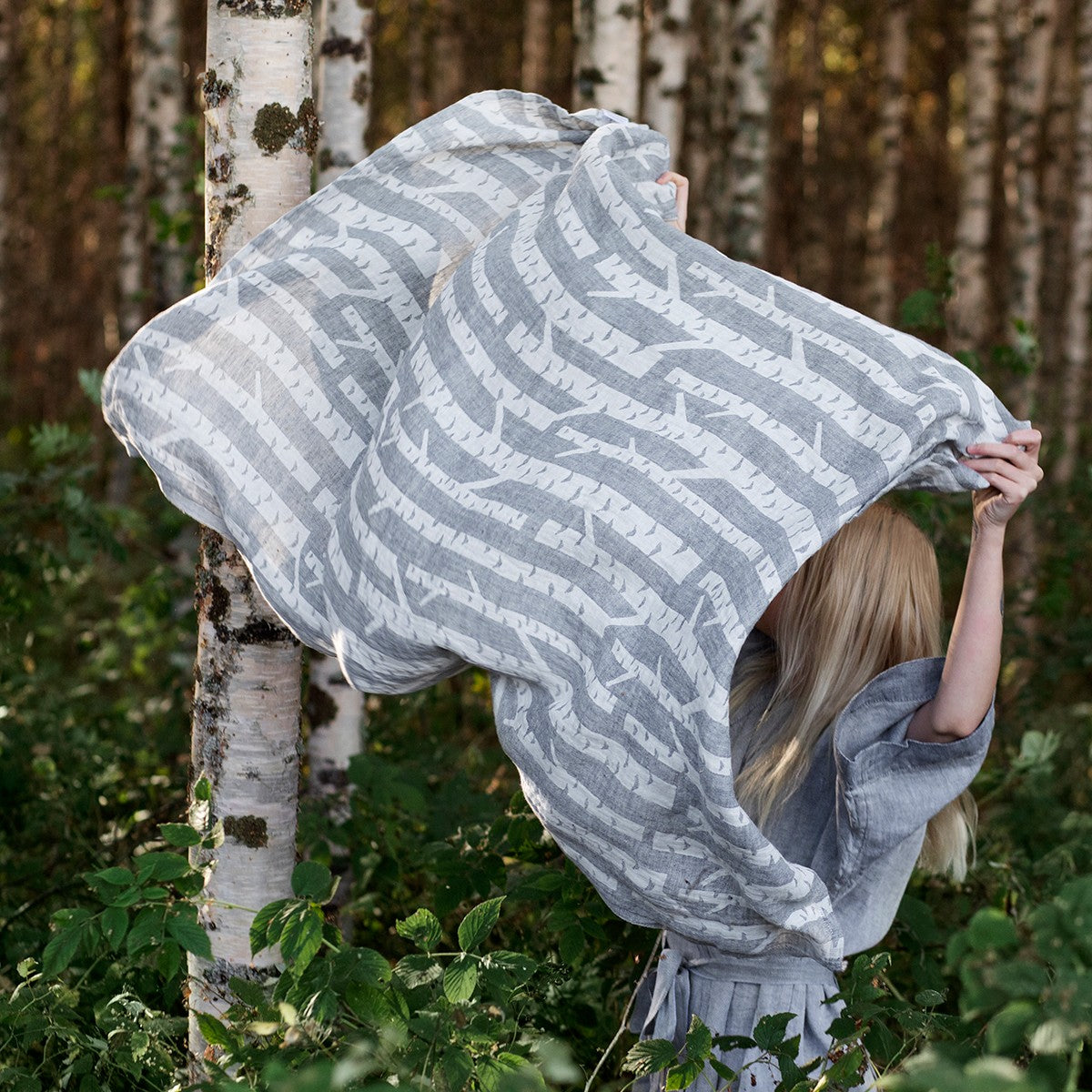 Lapuan Kankurit Koivu White / Grey Linen Sauna Towel / Bench Cover