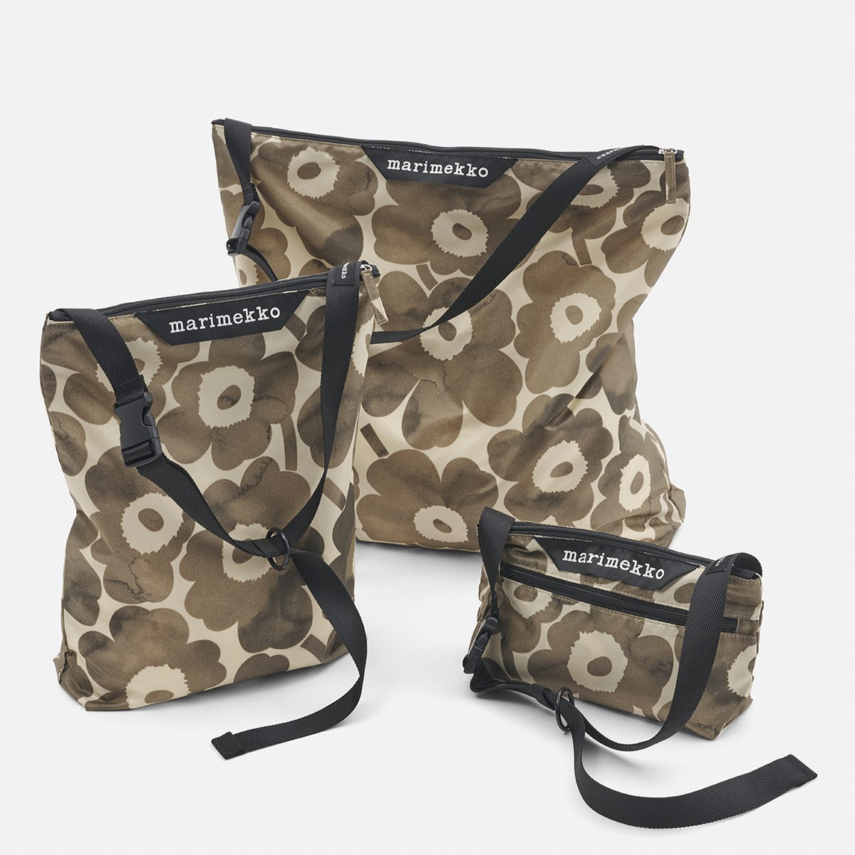 Marimekko Unikko Charcoal / Cream Large Neat Crossbody Shoulder Bag