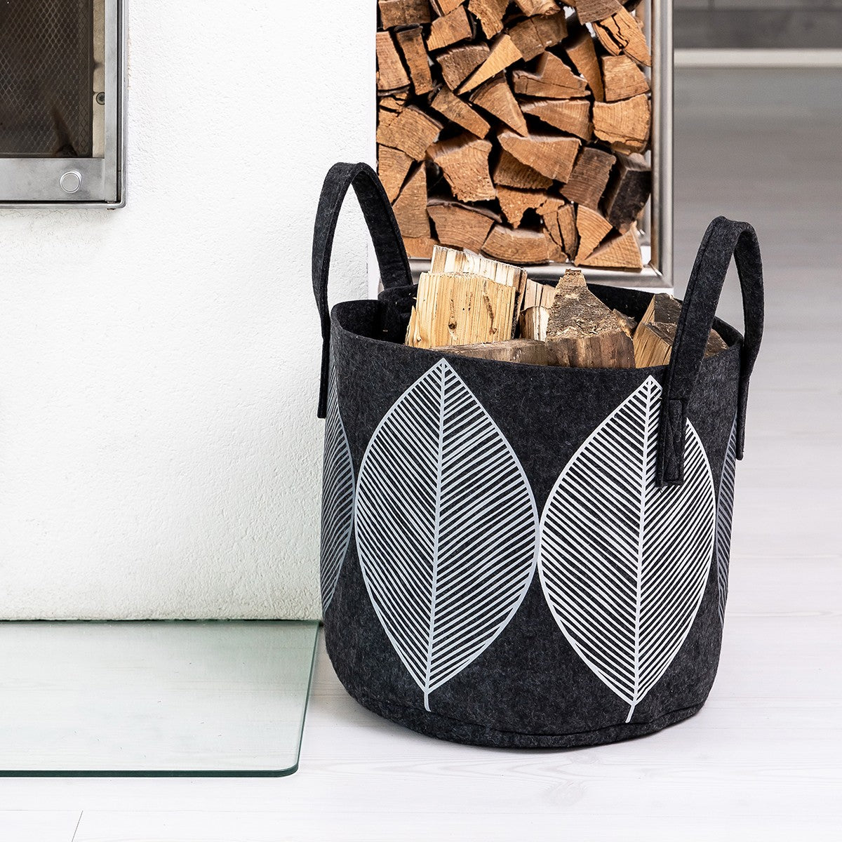 Muurla Dark Grey Leaf Storage Basket
