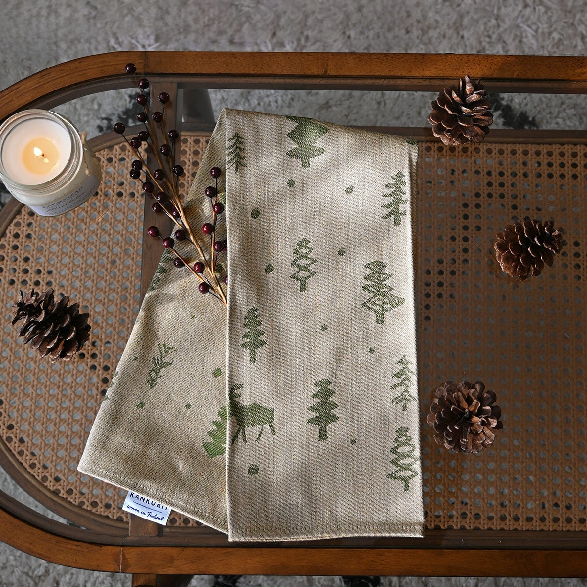 Lapuan Kankurit Poro Beige / Green Tea Towel