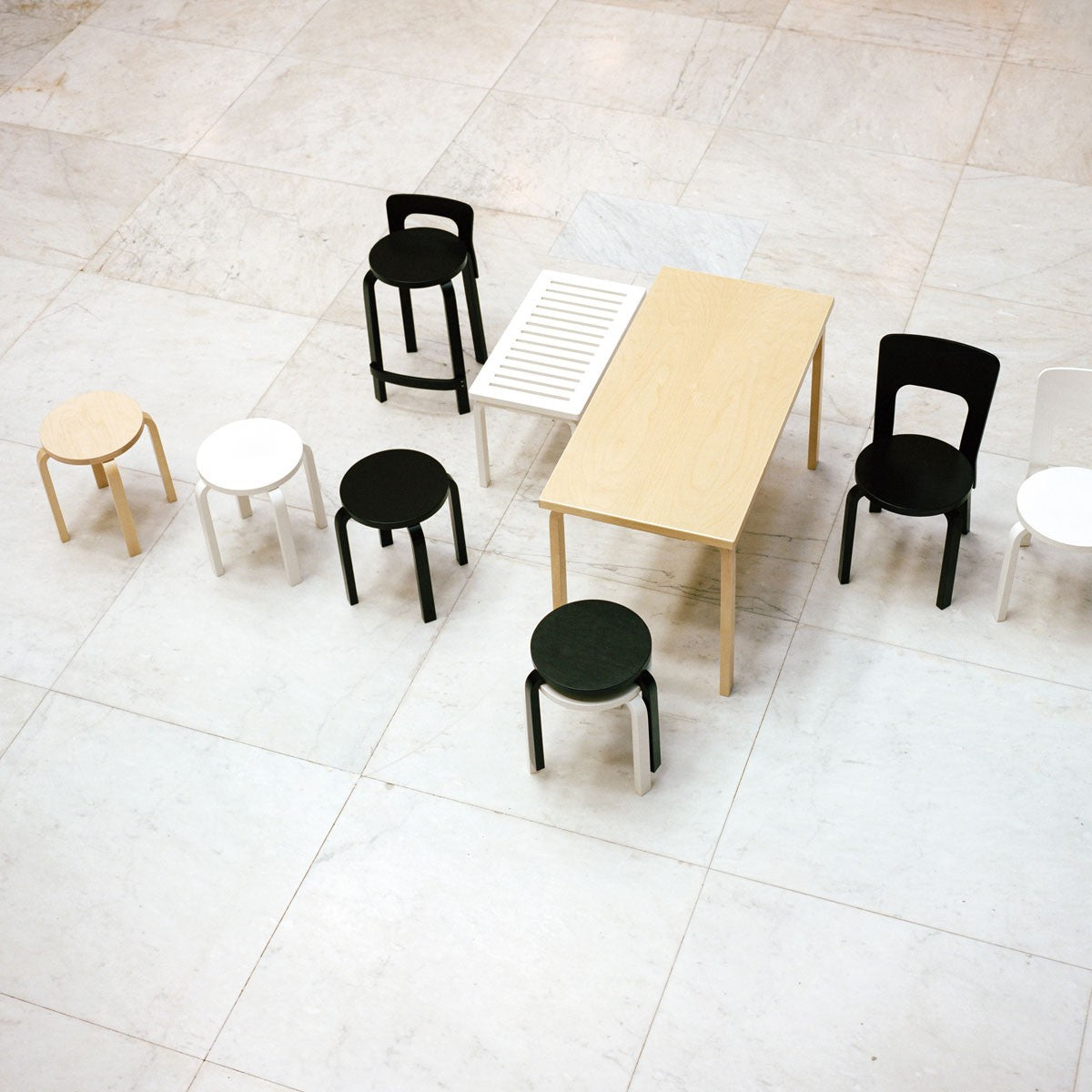Artek Alvar Aalto E60 - Four Legged Stool - White Lacquered